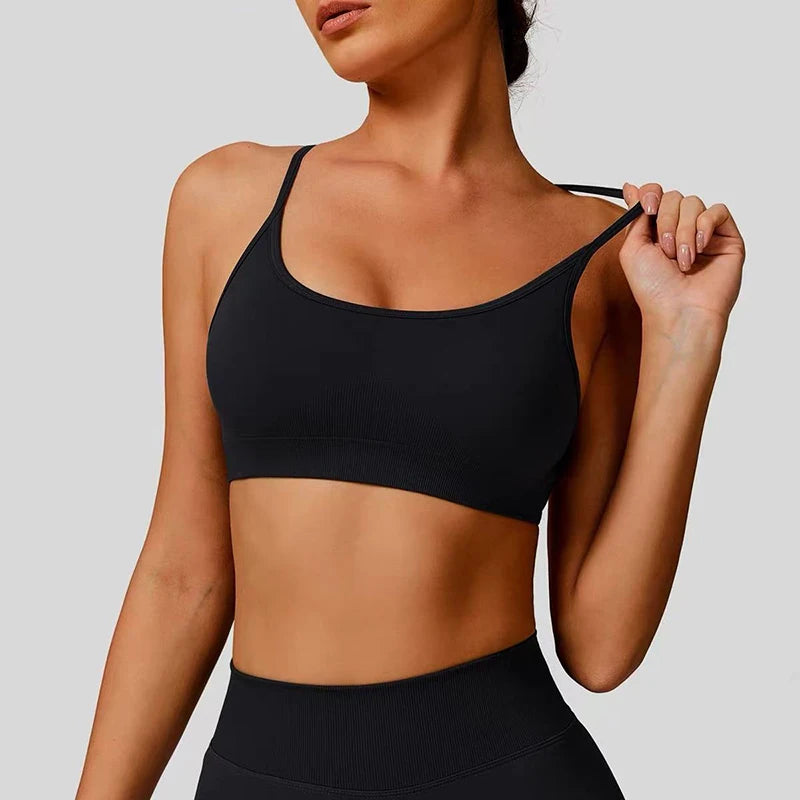 Gathering Shock-proof and Beautiful Back Seamless Sports Bras Gym Women Top Crop Tube Yoga Tops Fitness Scrunch Bum Workout Suit