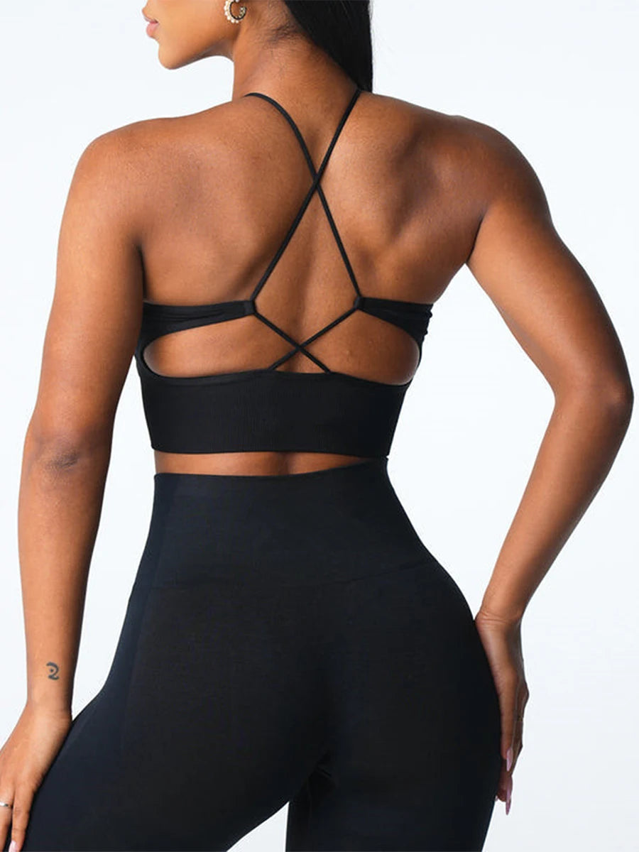 Women s Seamless Sports Bra Solid Color Sleeveless Yoga Workout Fitness Running Bralette Underwear Athletic Bras